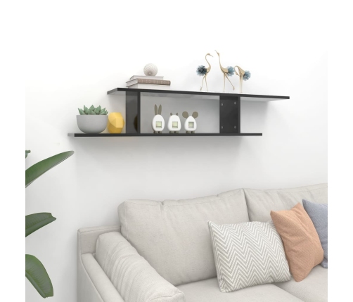 Estante de pared para TV contrachapado negro brillo 125x18x23cm