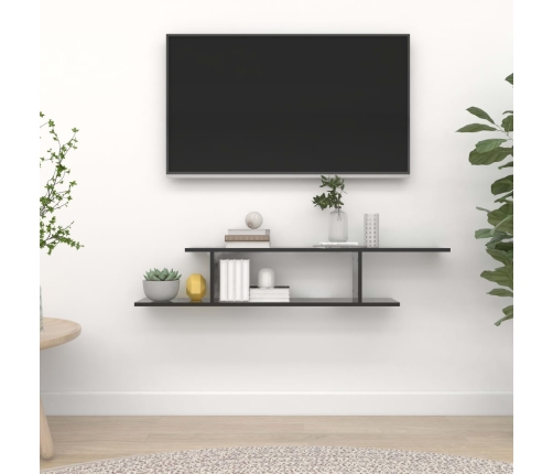 Estante de pared para TV contrachapado negro brillo 125x18x23cm