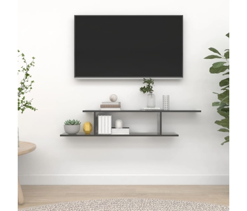 vidaXL Estante de pared para TV contrachapado gris brillo 125x18x23 cm