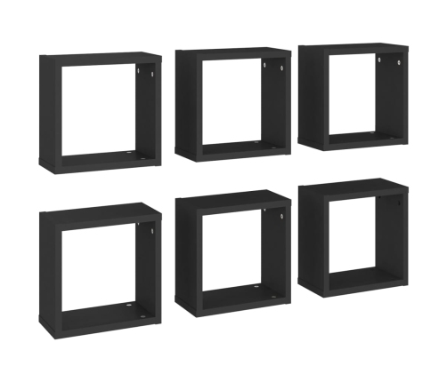 Estante cubo pared 6 uds negro 30x15x30 cm