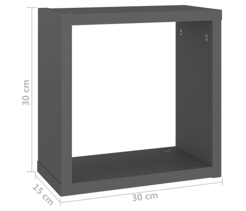 vidaXL Estantes cubo de pared 2 unidades gris 30x15x30 cm