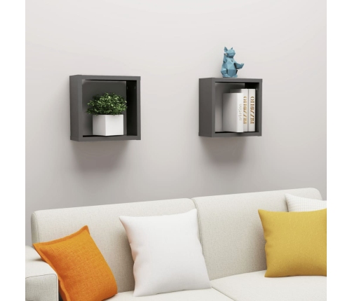 vidaXL Estantes cubo de pared 2 unidades gris 30x15x30 cm