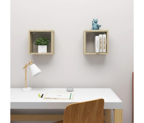 vidaXL Estantes cubo de pared 2 unidades roble Sonoma 30x15x30 cm