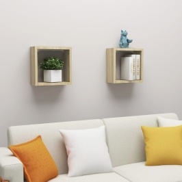 Estantes cubo de pared 2 unidades roble Sonoma 30x15x30 cm