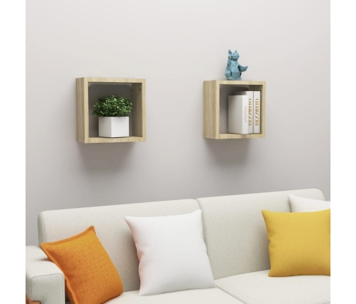 vidaXL Estantes cubo de pared 2 unidades roble Sonoma 30x15x30 cm