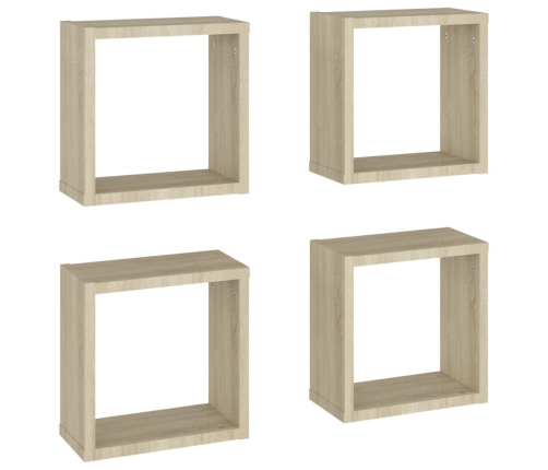 vidaXL Estantes cubo de pared 4 unidades roble Sonoma 30x15x30 cm