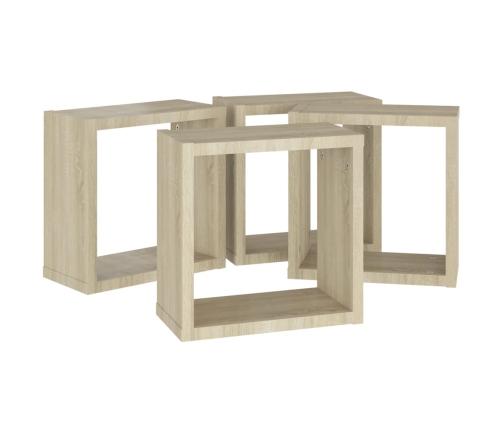 vidaXL Estantes cubo de pared 4 unidades roble Sonoma 30x15x30 cm