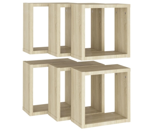 Estantes cubo de pared 6 unidades roble Sonoma 30x15x30 cm