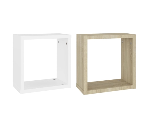 Estantes cubo de pared 2 uds blanco y roble Sonoma 30x15x30 cm