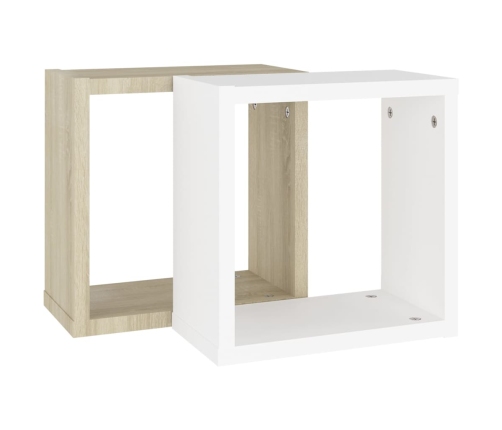 Estantes cubo de pared 2 uds blanco y roble Sonoma 30x15x30 cm