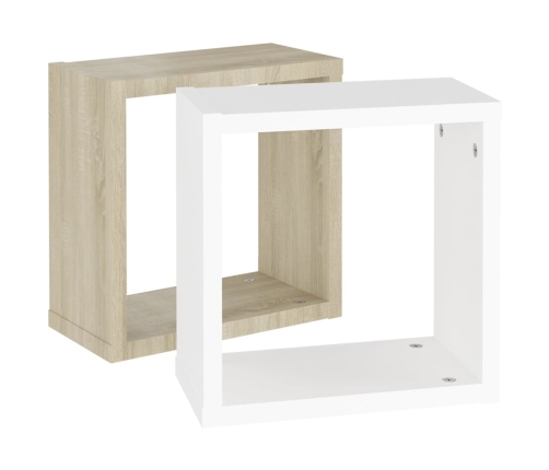 Estantes cubo de pared 2 uds blanco y roble Sonoma 30x15x30 cm