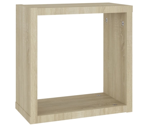 Estantes cubo de pared 2 uds blanco y roble Sonoma 30x15x30 cm