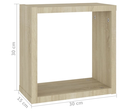 Estantes cubo de pared 2 uds blanco y roble Sonoma 30x15x30 cm