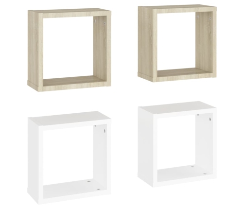 vidaXL Estantes cubo de pared 4 uds blanco y roble Sonoma 30x15x30 cm