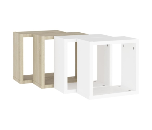 Estantes cubo de pared 4 uds blanco y roble Sonoma 30x15x30 cm