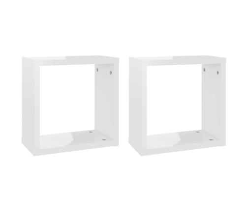 Estantes cubo de pared 2 unidades blanco brillo 30x15x30 cm