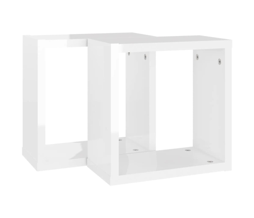 Estantes cubo de pared 2 unidades blanco brillo 30x15x30 cm