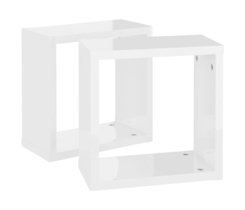 Estantes cubo de pared 2 unidades blanco brillo 30x15x30 cm