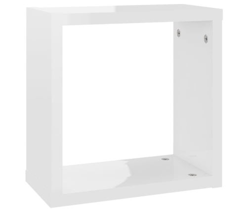 Estantes cubo de pared 2 unidades blanco brillo 30x15x30 cm