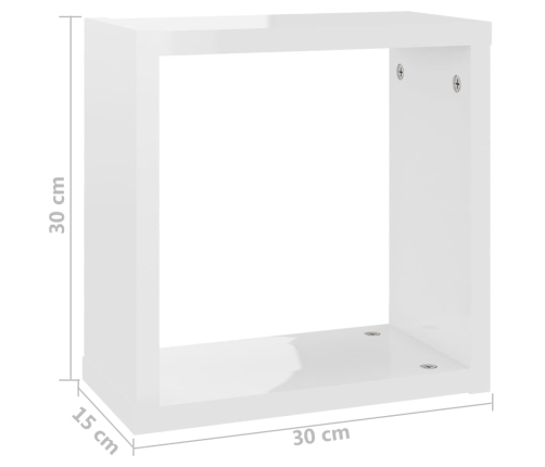 Estantes cubo de pared 2 unidades blanco brillo 30x15x30 cm