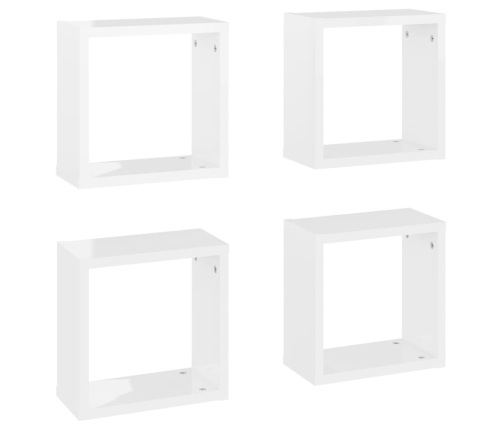 Estantes cubo de pared 4 unidades blanco brillo 30x15x30 cm