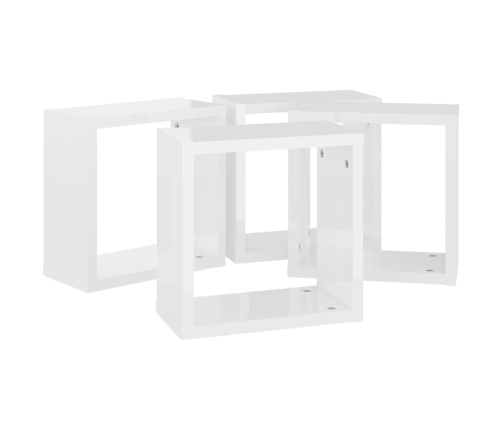 Estantes cubo de pared 4 unidades blanco brillo 30x15x30 cm