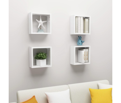 Estantes cubo de pared 4 unidades blanco brillo 30x15x30 cm