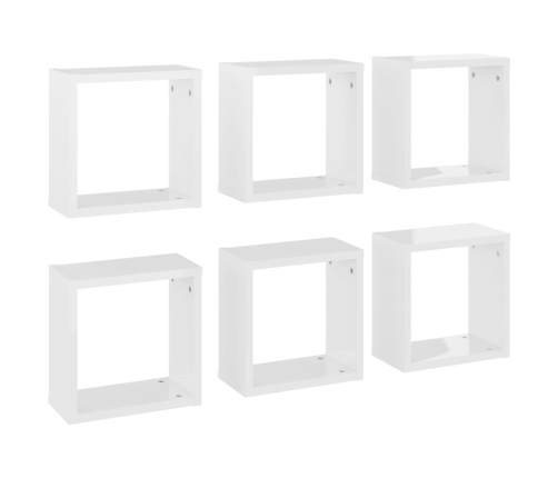 Estantes cubo de pared 6 unidades blanco brillo 30x15x30 cm