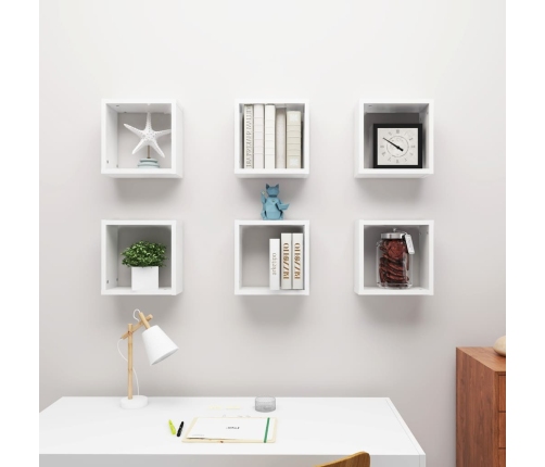 Estantes cubo de pared 6 unidades blanco brillo 30x15x30 cm