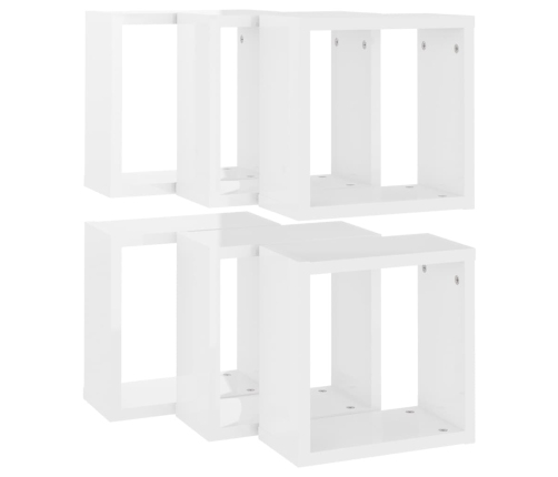 Estantes cubo de pared 6 unidades blanco brillo 30x15x30 cm