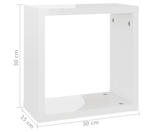 Estantes cubo de pared 6 unidades blanco brillo 30x15x30 cm