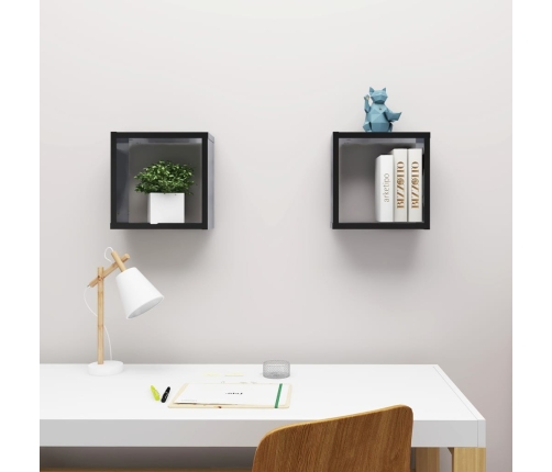 Estantes cubo de pared 2 unidades negro brillo 30x15x30 cm