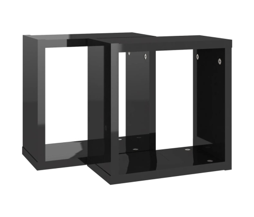 Estantes cubo de pared 2 unidades negro brillo 30x15x30 cm