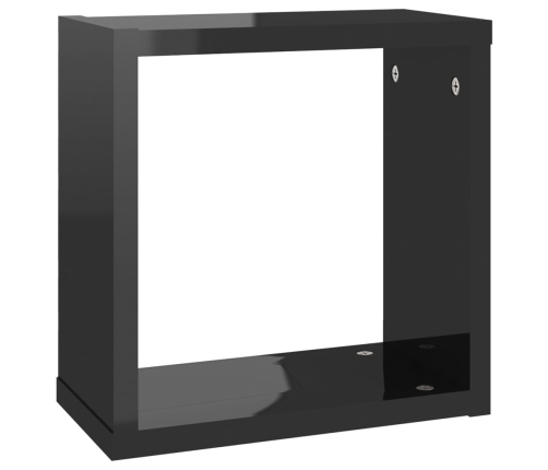 Estantes cubo de pared 2 unidades negro brillo 30x15x30 cm