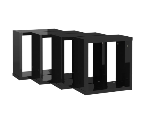 vidaXL Estantes cubo de pared 4 unidades negro brillo 30x15x30 cm