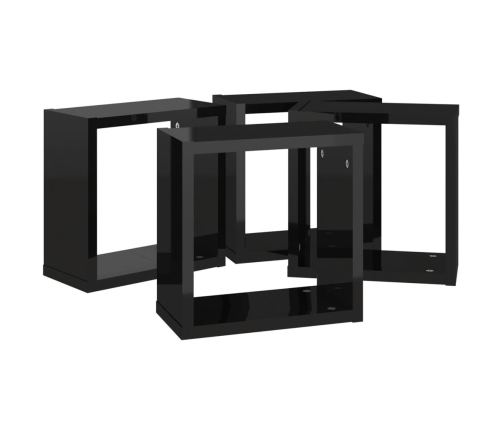 vidaXL Estantes cubo de pared 4 unidades negro brillo 30x15x30 cm