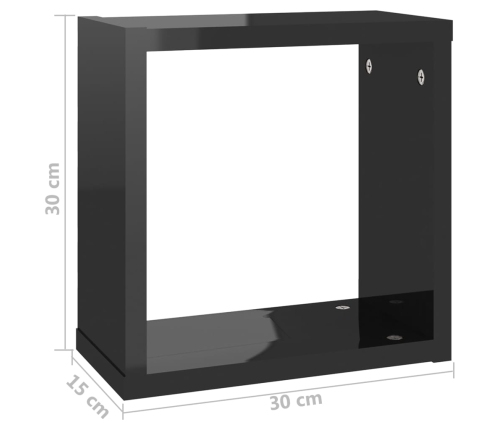 vidaXL Estantes cubo de pared 4 unidades negro brillo 30x15x30 cm