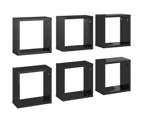 vidaXL Estantes cubo de pared 6 unidades negro brillo 30x15x30 cm