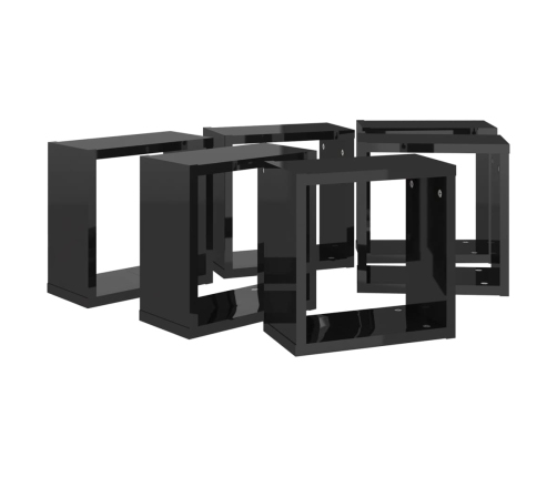 vidaXL Estantes cubo de pared 6 unidades negro brillo 30x15x30 cm