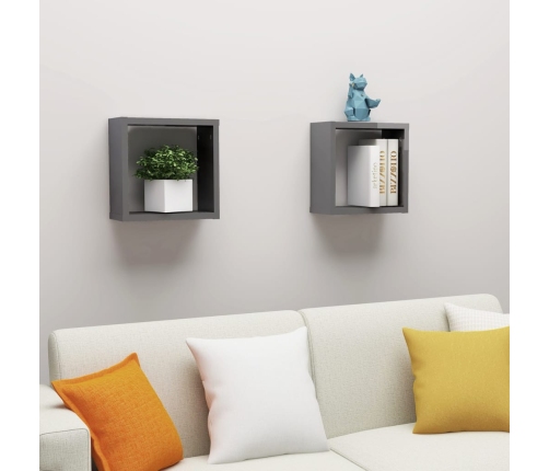 Estantes cubo de pared 2 unidades gris brillo 30x15x30 cm