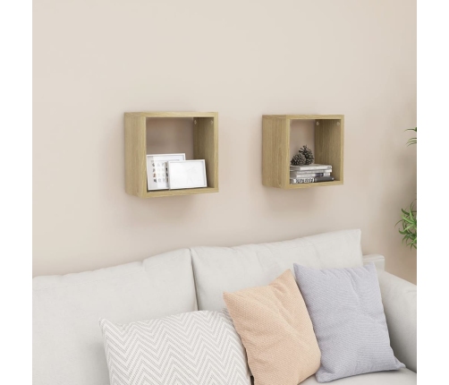 vidaXL Estantes cubo de pared 2 unidades roble Sonoma 26x15x26 cm