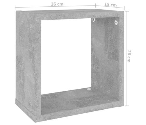 vidaXL Estantes cubo de pared 2 unidades gris hormigón 26x15x26 cm