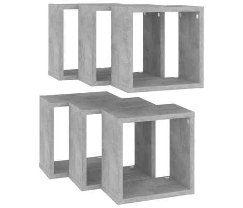 vidaXL Estantes cubo de pared 6 unidades gris hormigón 26x15x26 cm