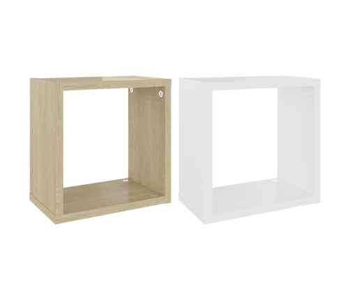 vidaXL Estantes cubo de pared 2 uds blanco y roble Sonoma 26x15x26 cm