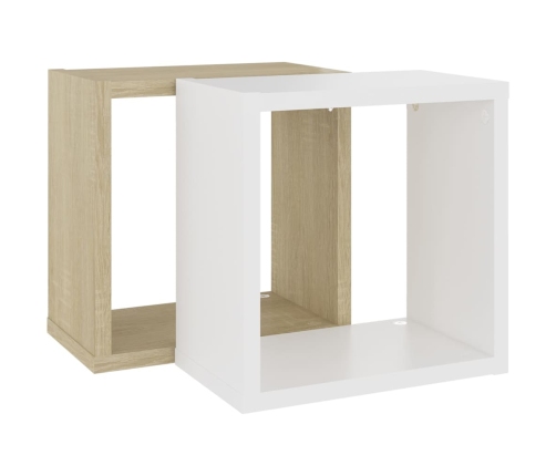 vidaXL Estantes cubo de pared 2 uds blanco y roble Sonoma 26x15x26 cm