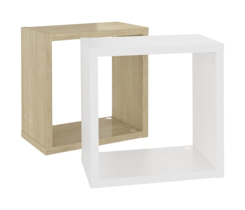 vidaXL Estantes cubo de pared 2 uds blanco y roble Sonoma 26x15x26 cm