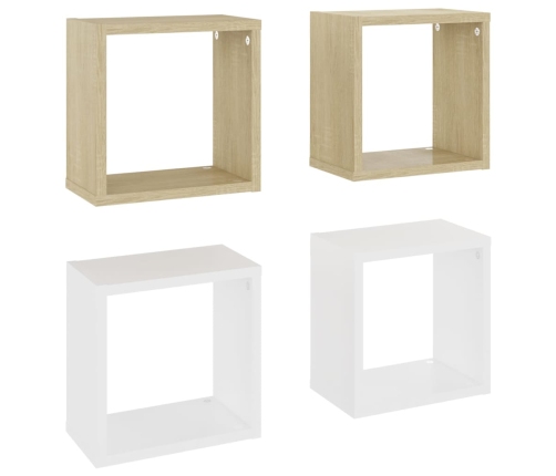 vidaXL Estantes cubo de pared 4 uds blanco y roble Sonoma 26x15x26 cm