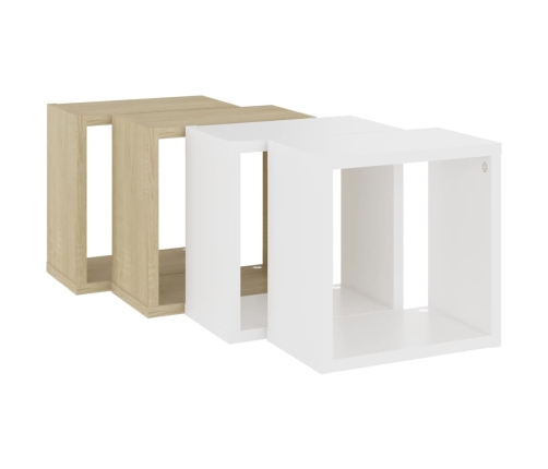 vidaXL Estantes cubo de pared 4 uds blanco y roble Sonoma 26x15x26 cm