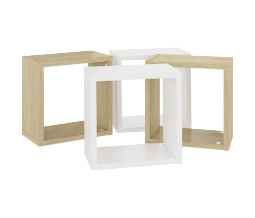 vidaXL Estantes cubo de pared 4 uds blanco y roble Sonoma 26x15x26 cm