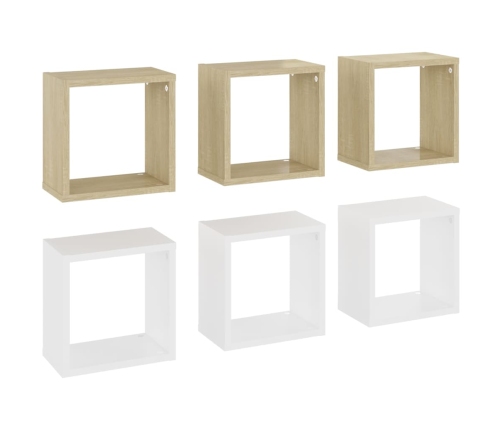 vidaXL Estantes cubo de pared 6 uds blanco y roble Sonoma 26x15x26 cm